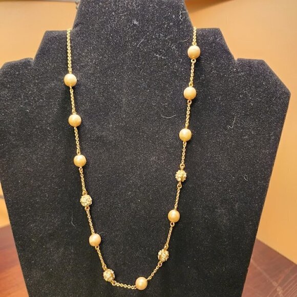 Nolan Miller Glamour Collection Goldtone Faux Pearl Rhinestone Necklace - Picture 1 of 3